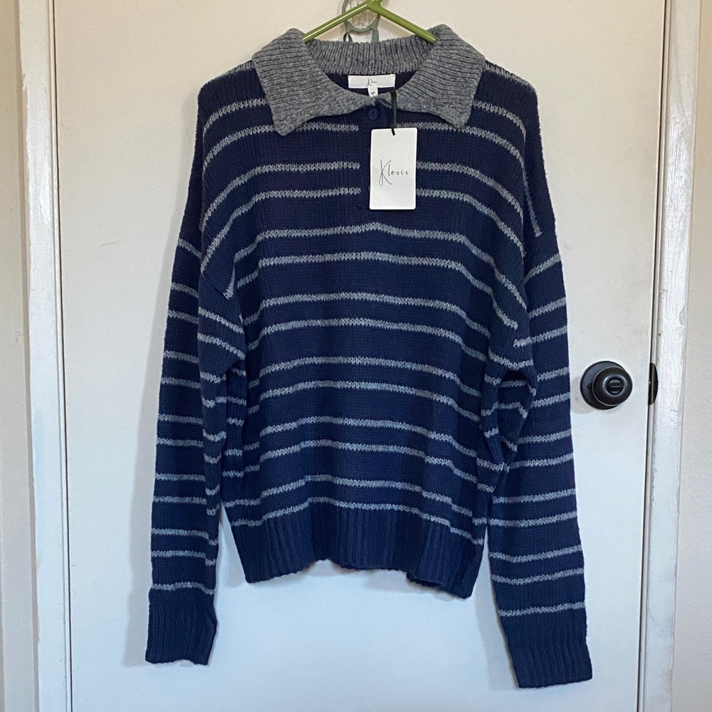 Navy and Gray Striped Sweater by Kenar